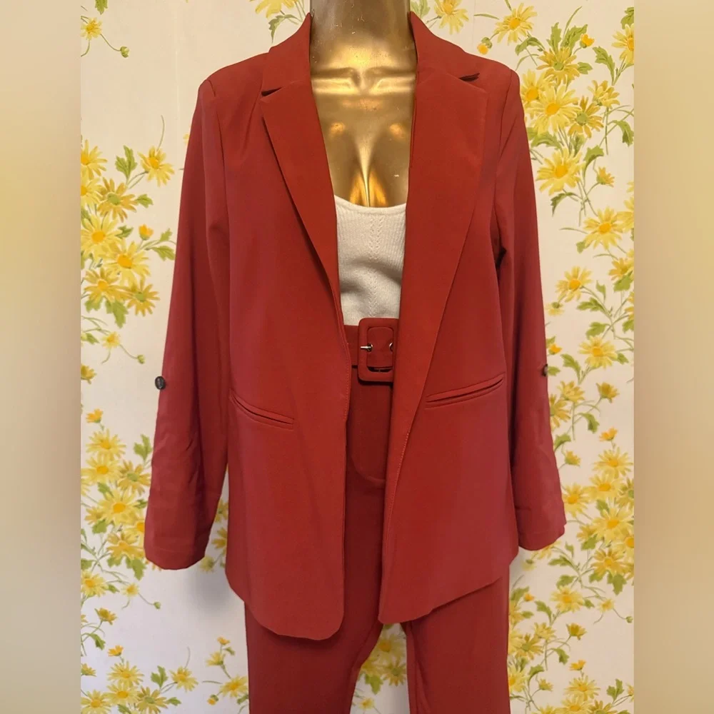 NWT Women's Suit 2 Piece Set Office Blazer and High Waist Pants Dressy Outfit - Picture 7 of 16